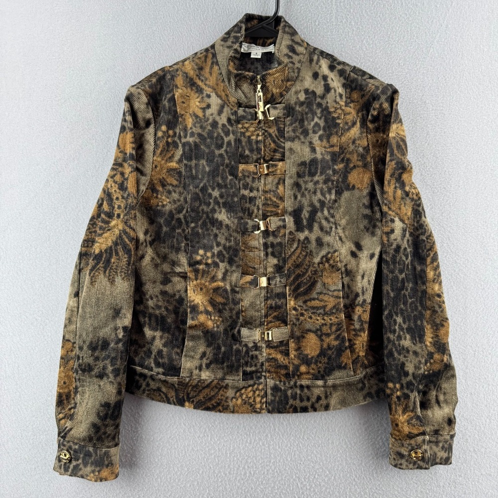 ST. JOHN Jacket Womens Small Cheetah Leopard Print Corduroy Gold Hardware Y2K